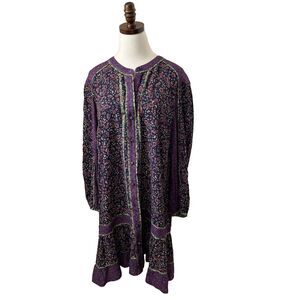 Veronica Beard Floral Crepe Mini Dress Purple Size 16 Flowy‎ Boho Ruffles Tiered